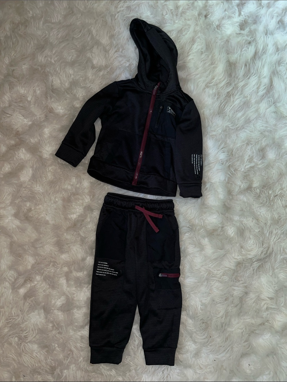 Athletic Works Black Kids Hoodie & Jogger Set with Burgundy Accents